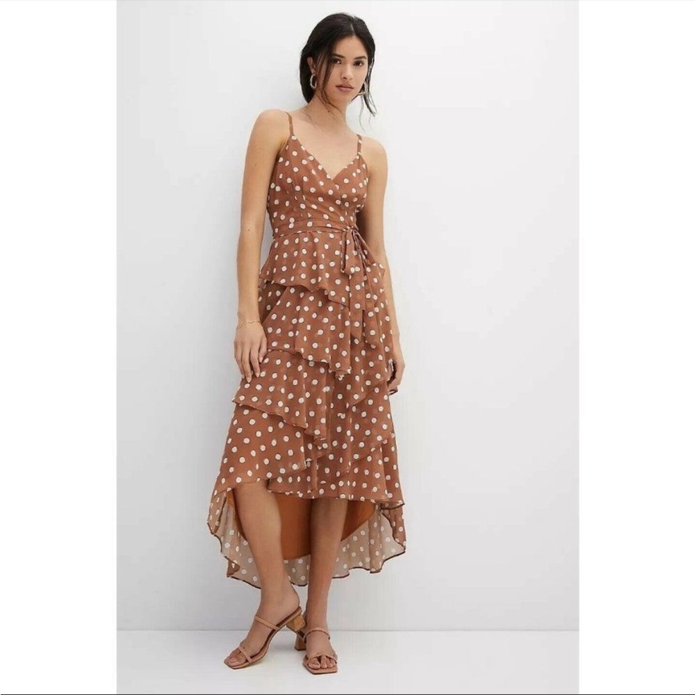 Anthropologie Hutch Polka Dot Tiered Wrap
Maxi Dress / Size XL / Brown polkadot